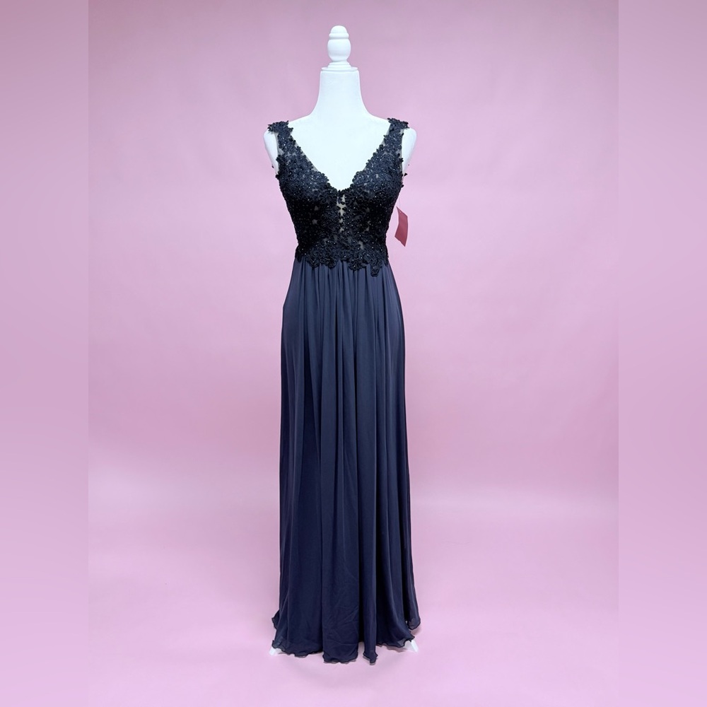Sherri Hill Navy Lace Maxi Dress